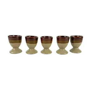 VTG Set of 5 Stoneware Pottery Tri-Color Egg Cups 1970's Earthenware